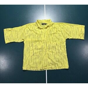 Vtg 80s Striped Camp Collar Button Up Shirt Boxy Medium Beach Resort Cropped